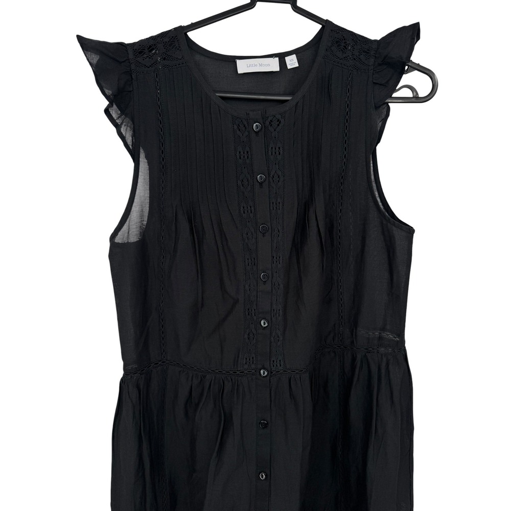 Little Moon Aritzia Black Organic Cotton Lace Trim Ruffle Midi Dress XS - Picture 2 of 6